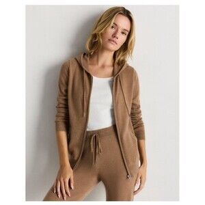 NWT Quince Womens Teak Beige 100% Mongolian Cashmere Full Zip Hoodie  Sweater M